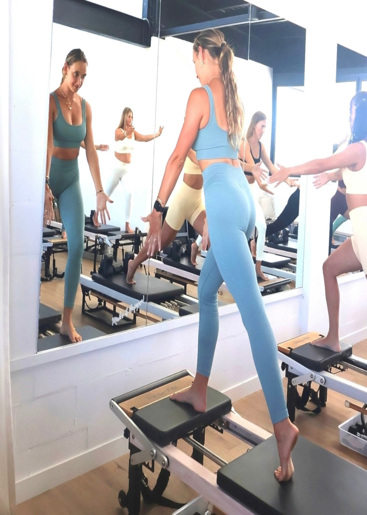 Axel leggings petrol ribbed activewear studio shot Amber Maxwell