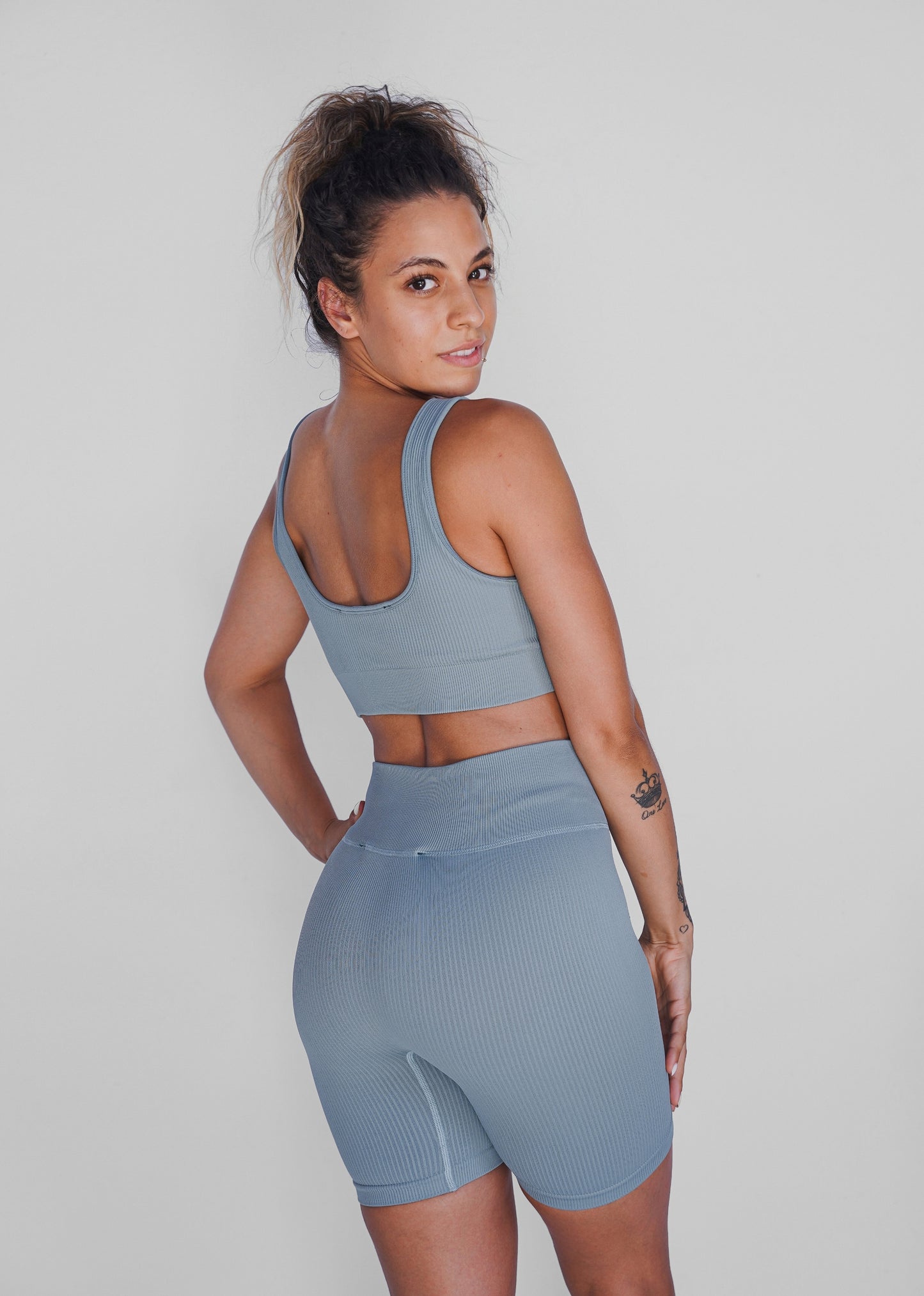 Amber Maxwell Gigi ribbed shorts petrol back view