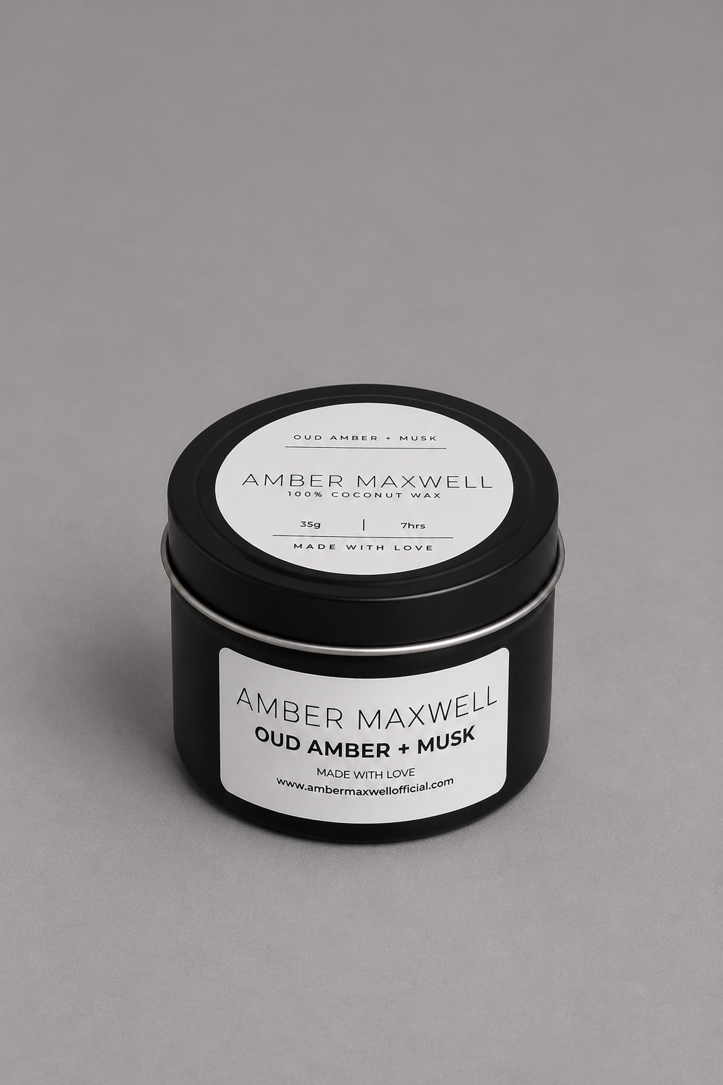 Oud Amber + Musk |  Black Travel Tin Candle