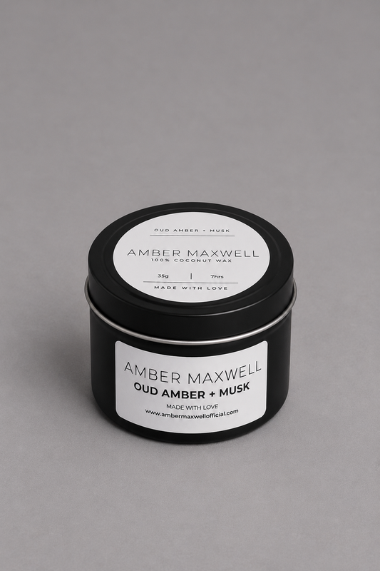 Oud Amber + Musk |  Black Travel Tin Candle