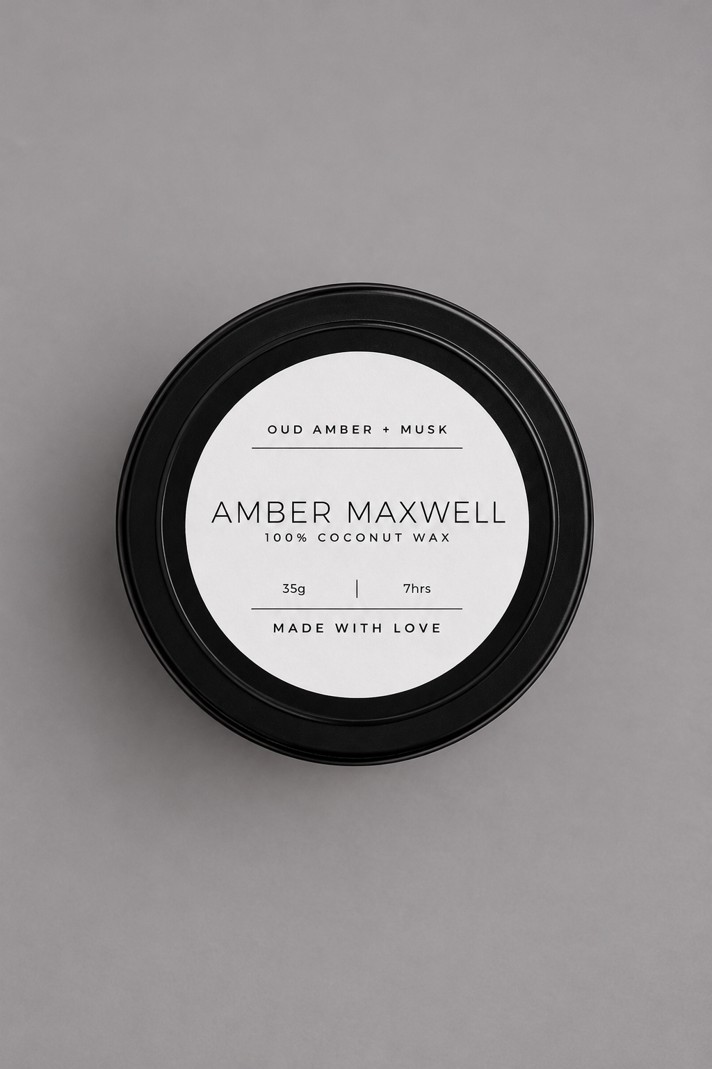 Oud Amber + Musk |  Black Travel Tin Candle