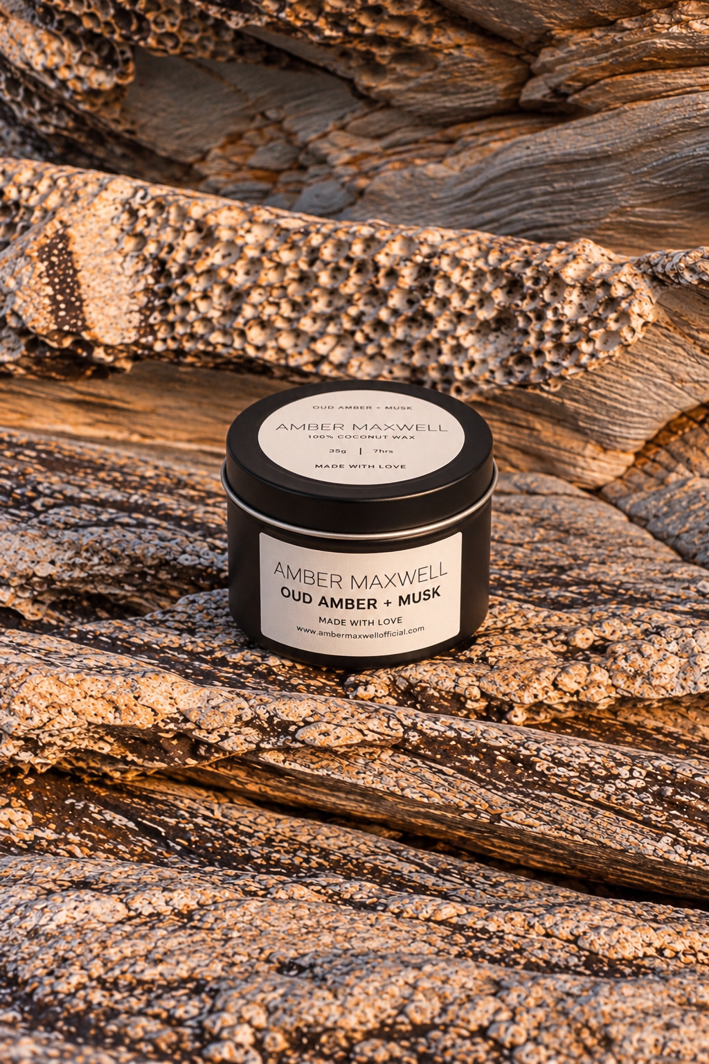 Oud Amber + Musk |  Black Travel Tin Candle