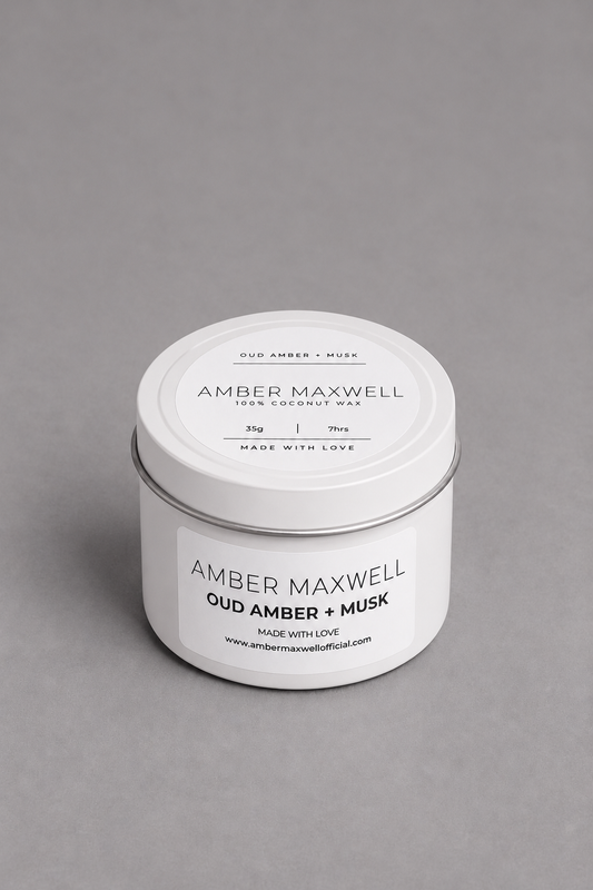 Oud Amber + Musk |  White Travel Tin Candle