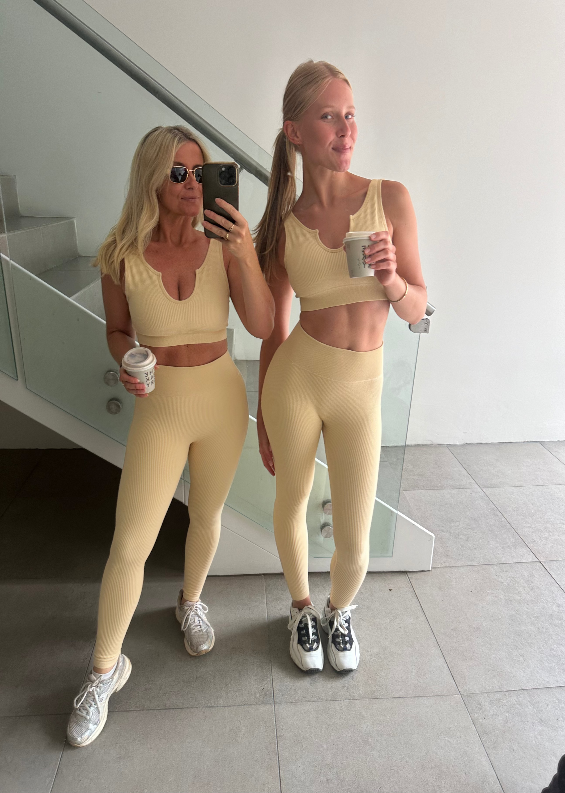 Amber Maxwell Gigi ribbed crop top biscuit models wearing it 