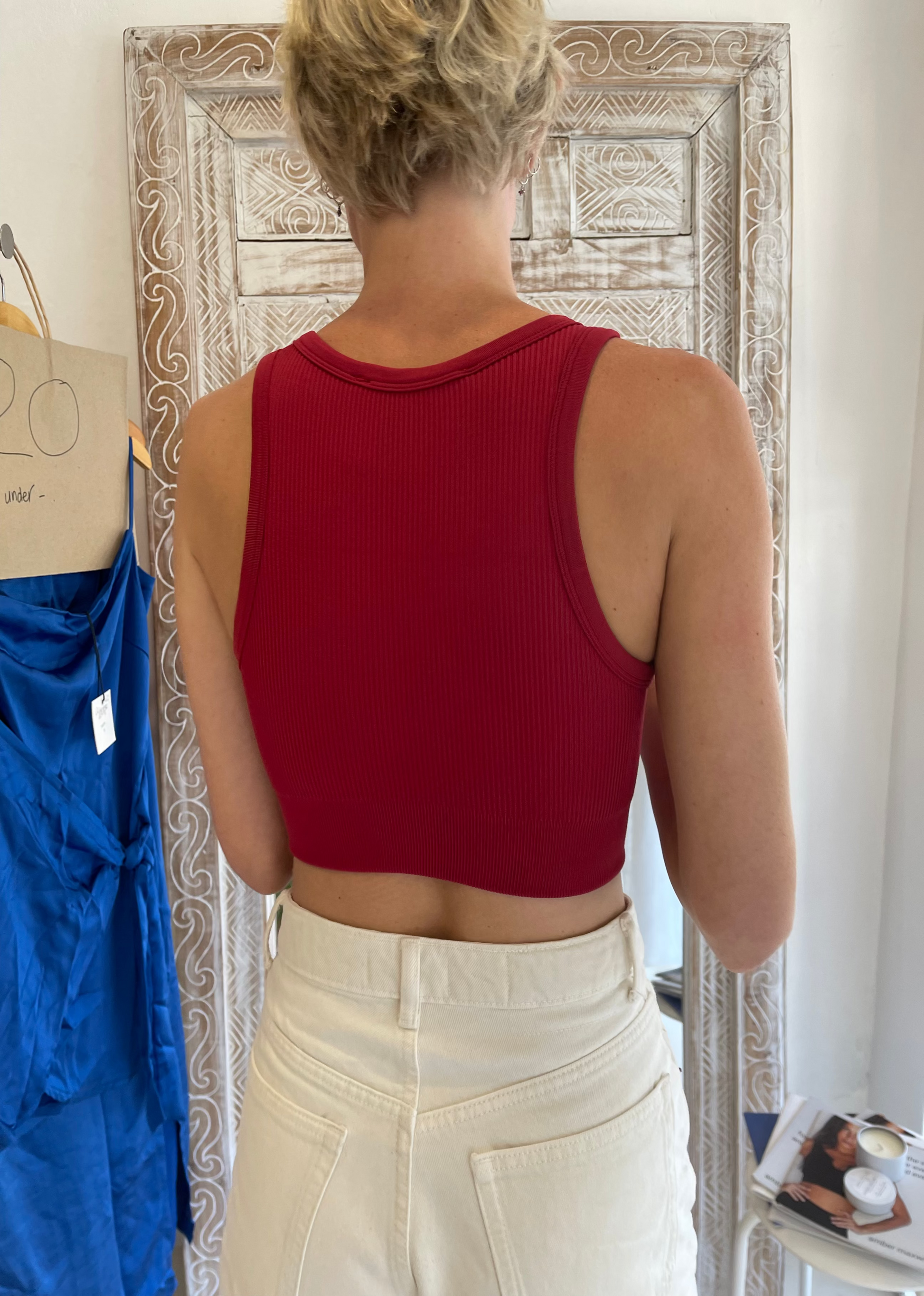 Eva ribbed crop top red everyday activewear by Amber Maxwell